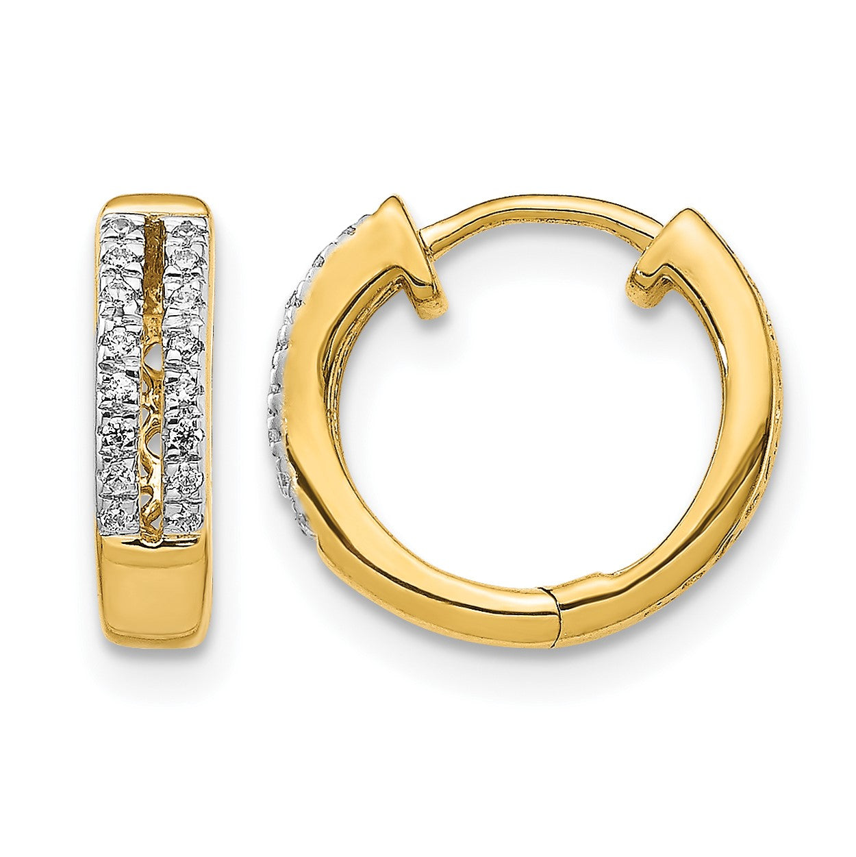 14k 2-row 1/10 carat Diamond Hinged Round Hoop Earrings