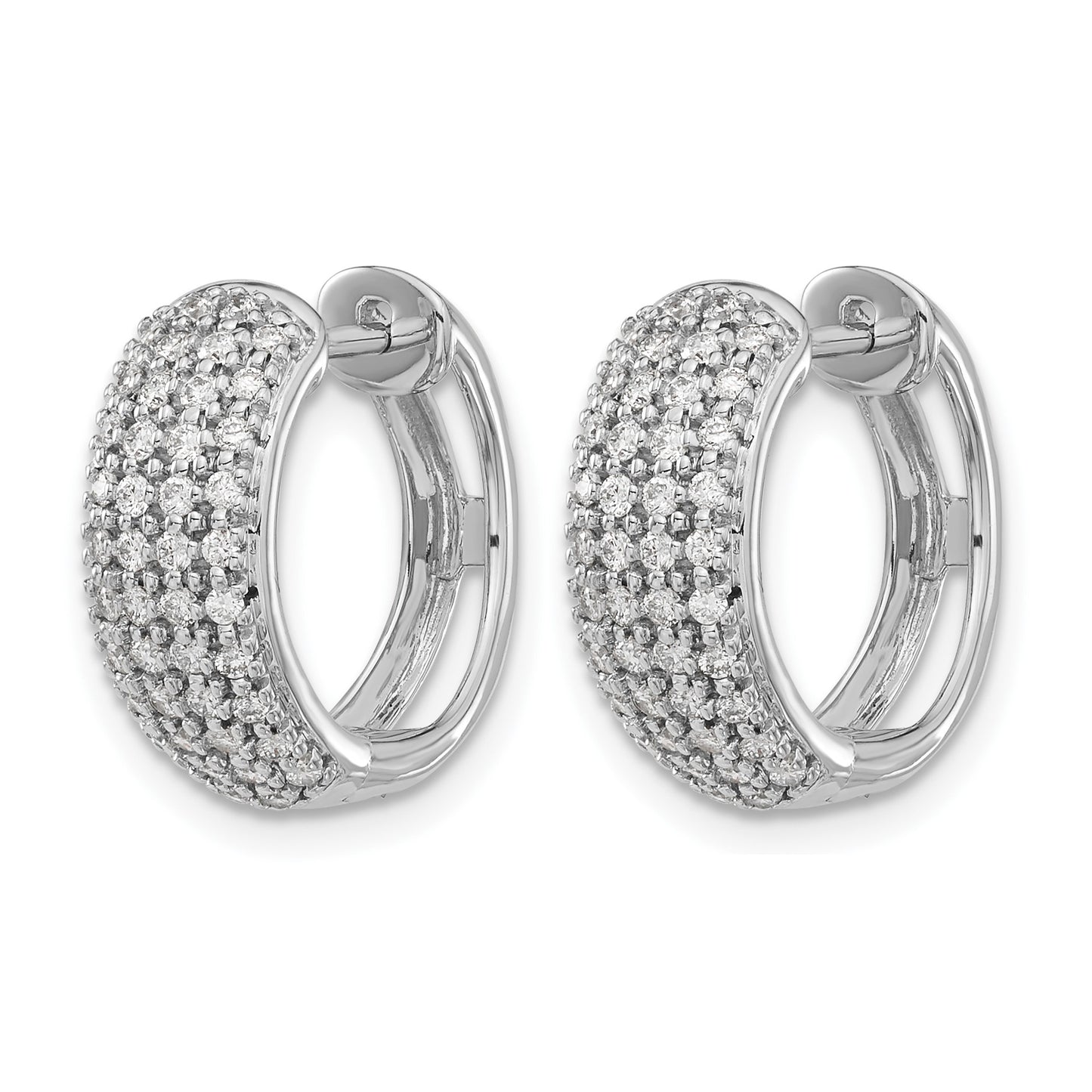 14k White Gold 5/8 carat Diamond Pave Hinged Hoop Earrings
