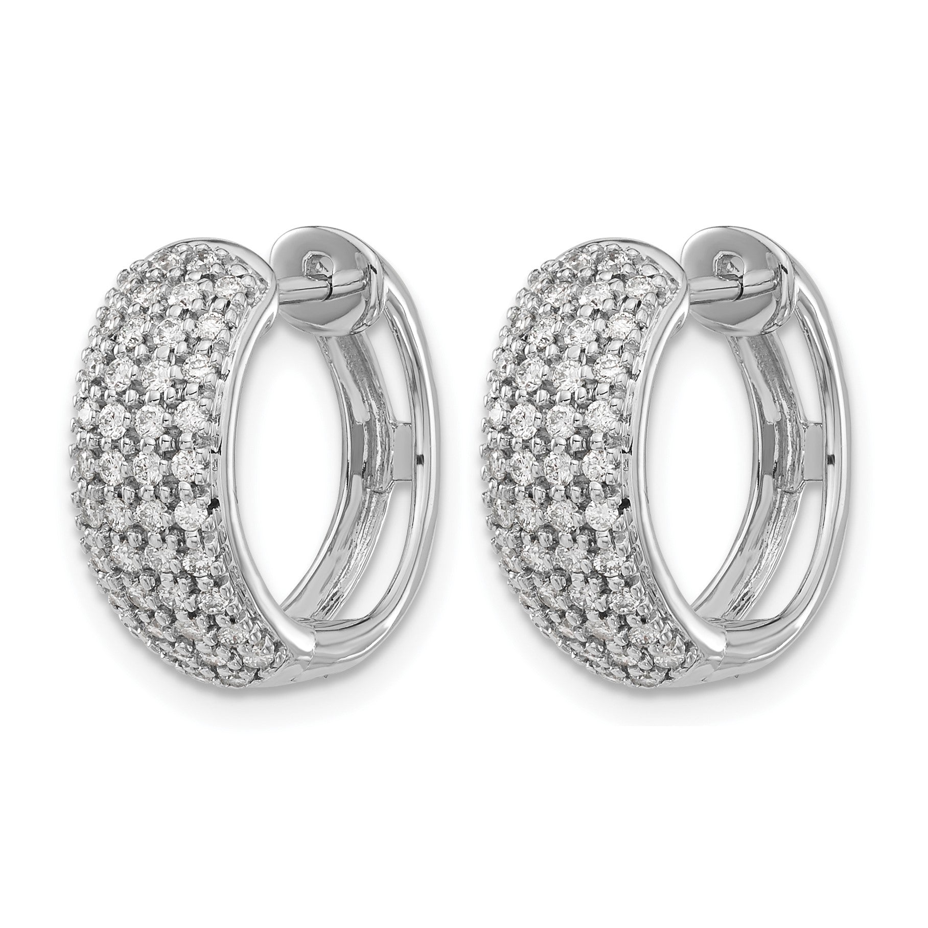14k White Gold 5/8 carat Diamond Pave Hinged Hoop Earrings