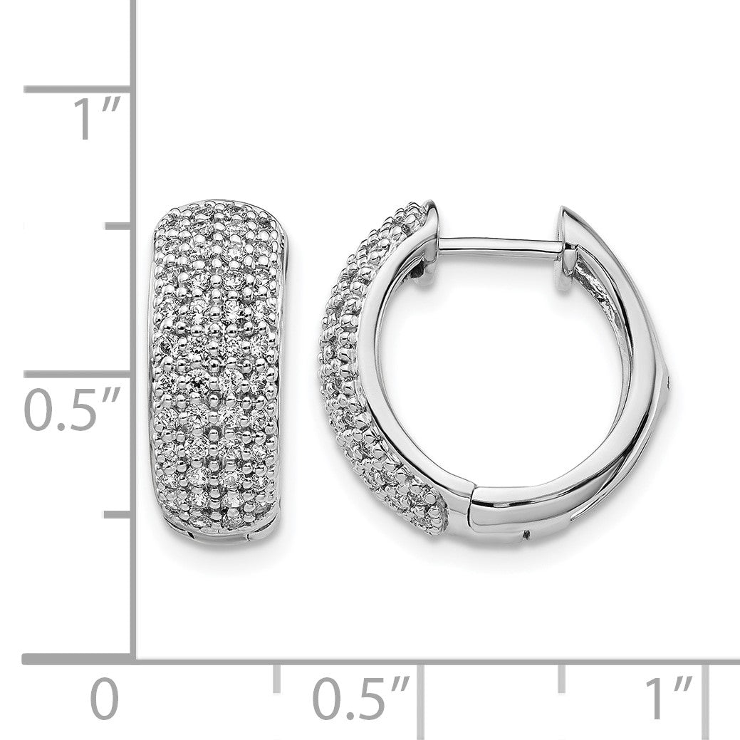 14k White Gold 5/8 carat Diamond Pave Hinged Hoop Earrings