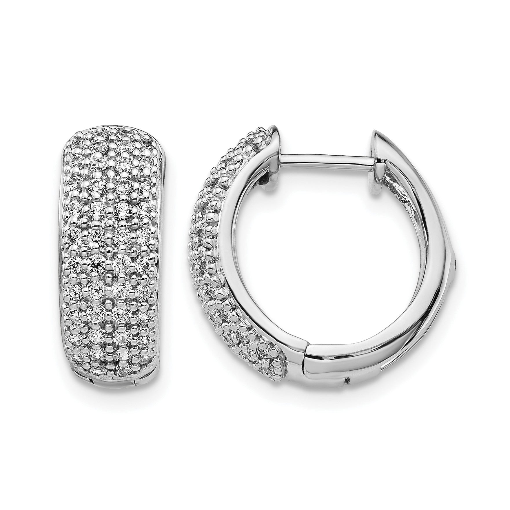 14k White Gold 5/8 carat Diamond Pave Hinged Hoop Earrings