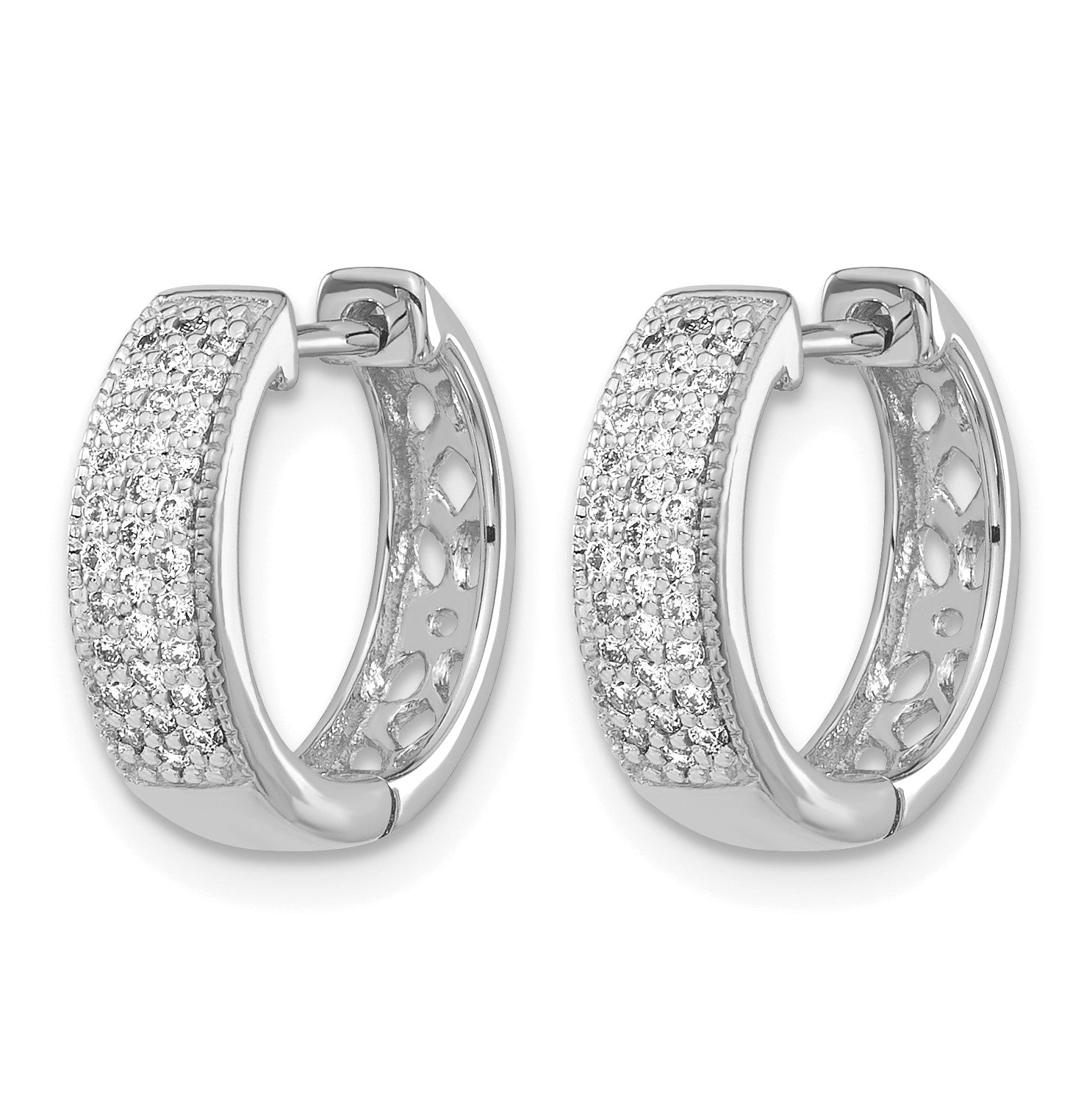 14k White Gold 1/4 carat Diamond Pave Hinged Hoop Earrings