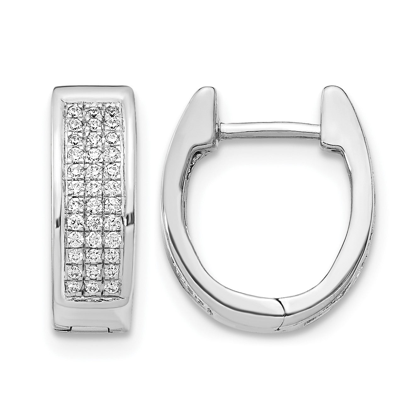 14k White Gold 1/4 carat Diamond Pave Small Hinged Oval Hoop Earrings