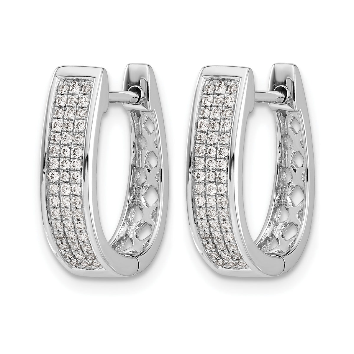 14k White Gold 1/3 carat Diamond Pave Medium Hinged Oval Hoop Earrings