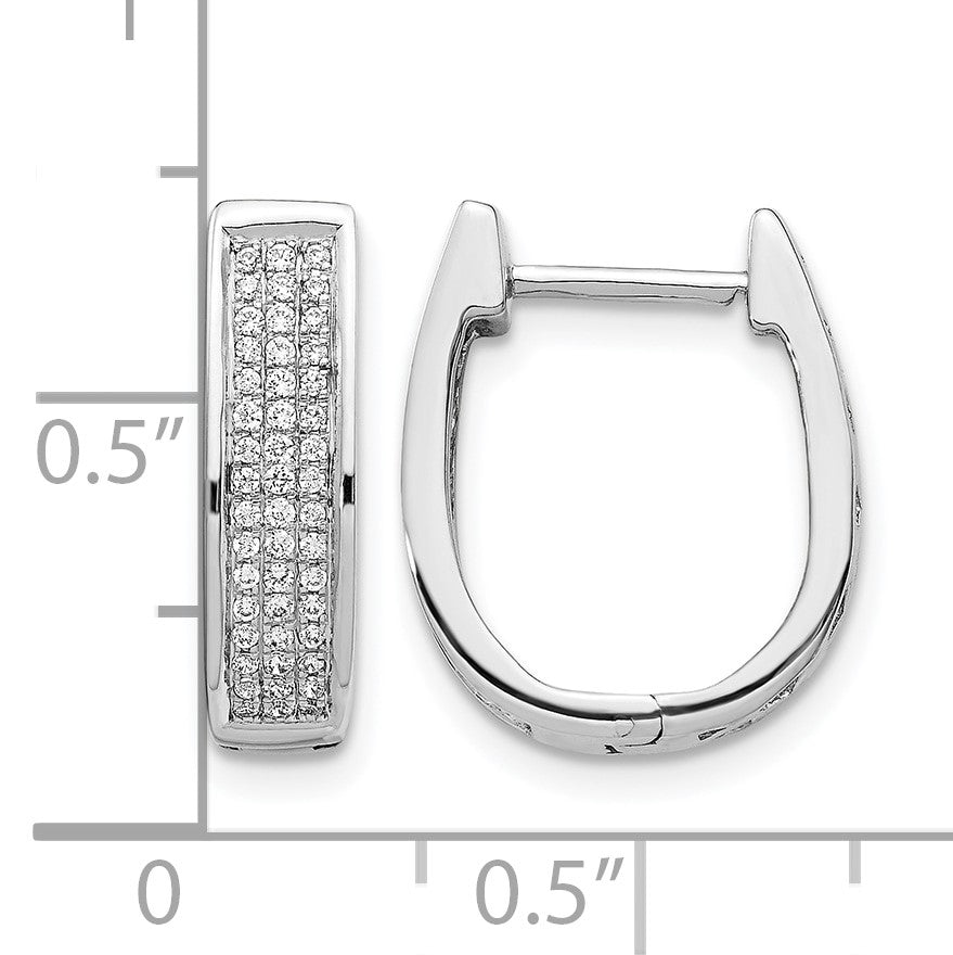 14k White Gold 1/3 carat Diamond Pave Medium Hinged Oval Hoop Earrings