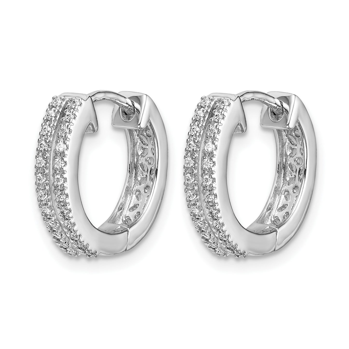 14k White Gold 2-row 1/6 carat Diamond Hinged Round Hoop Earrings