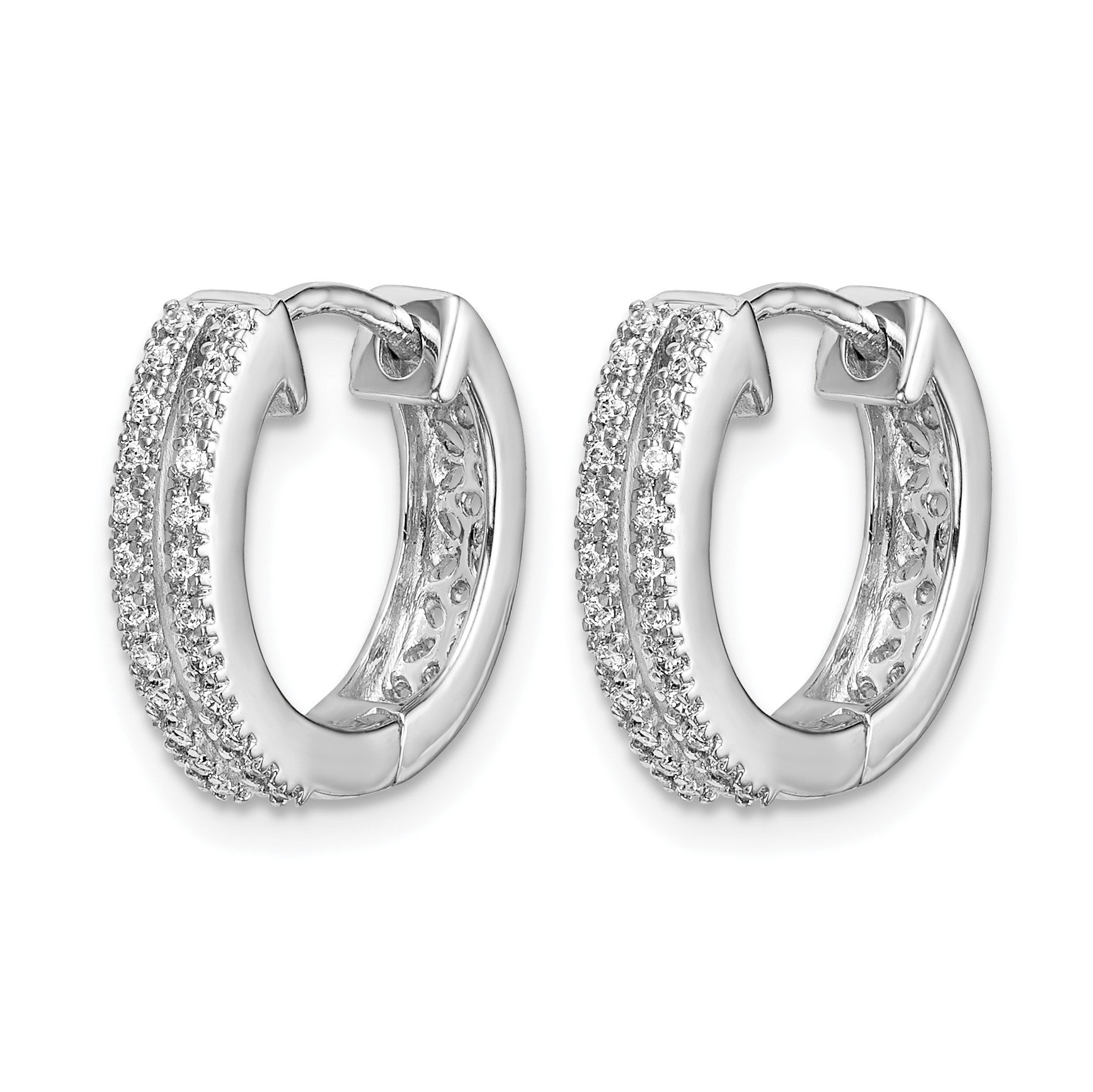 14k White Gold 2-row 1/6 carat Diamond Hinged Round Hoop Earrings