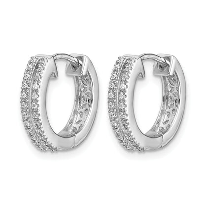 14k White Gold 2-row 1/6 carat Diamond Hinged Round Hoop Earrings