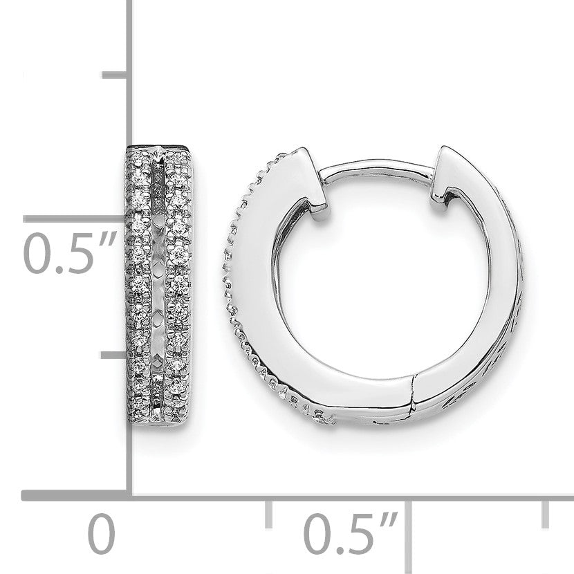 14k White Gold 2-row 1/6 carat Diamond Hinged Round Hoop Earrings
