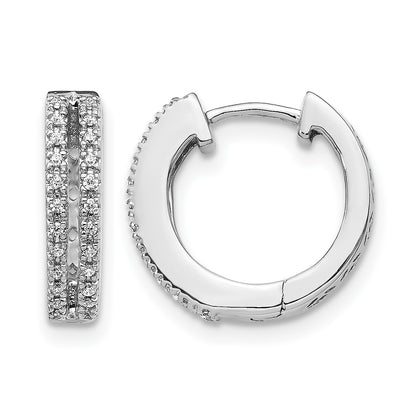 14k White Gold 2-row 1/6 carat Diamond Hinged Round Hoop Earrings