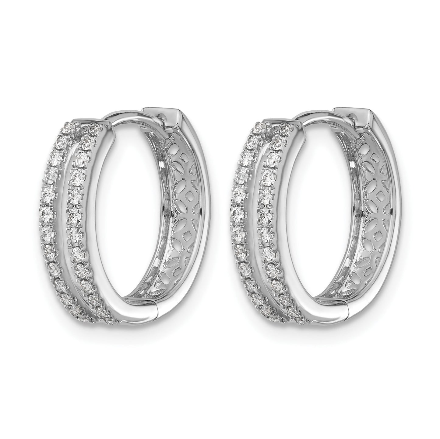 14k White Gold 2-row 1/4 carat Diamond Hinged Round Hoop Earrings