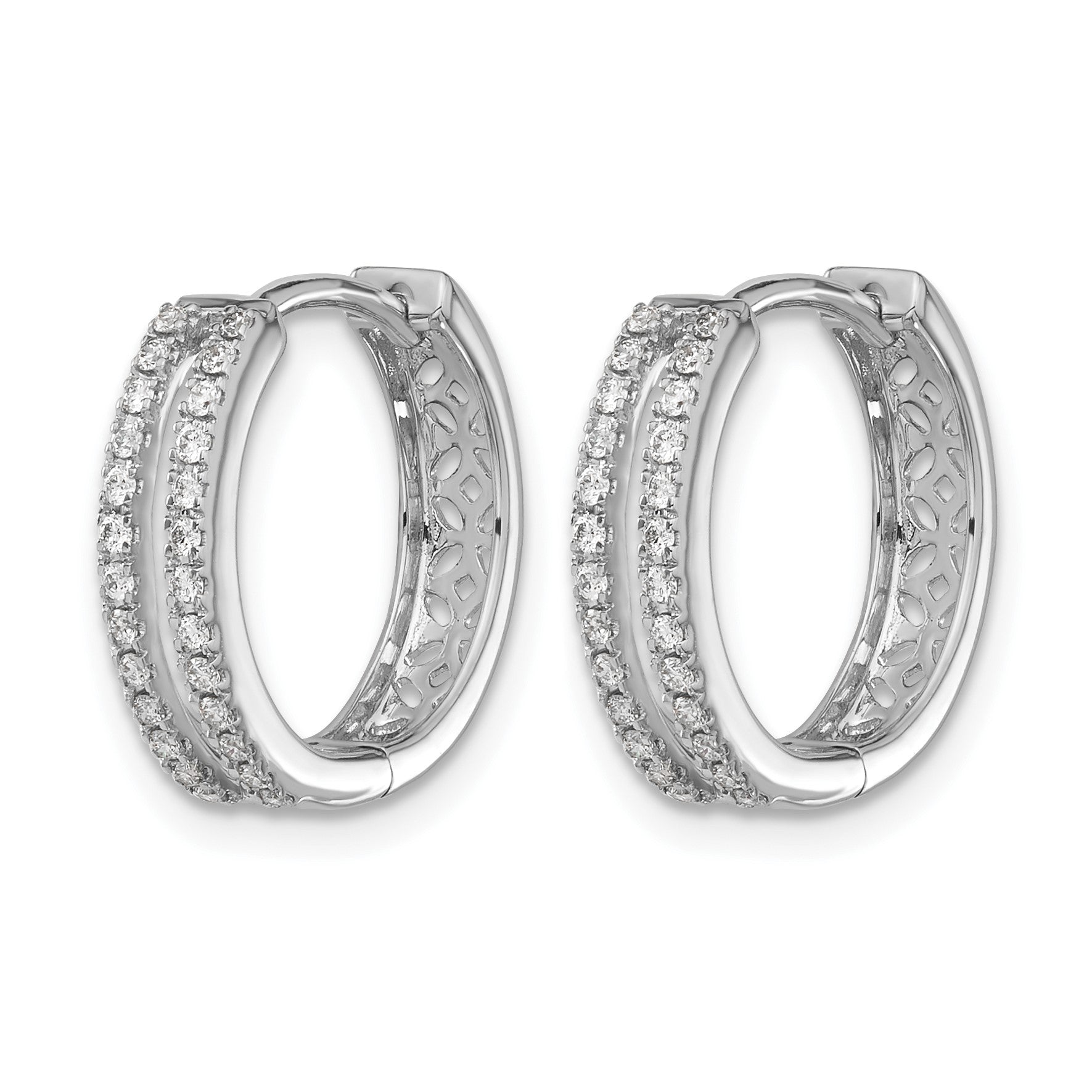 14k White Gold 2-row 1/4 carat Diamond Hinged Round Hoop Earrings