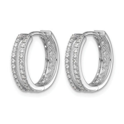 14k White Gold 2-row 1/4 carat Diamond Hinged Round Hoop Earrings