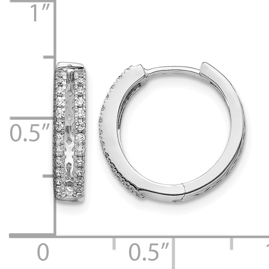 14k White Gold 2-row 1/4 carat Diamond Hinged Round Hoop Earrings