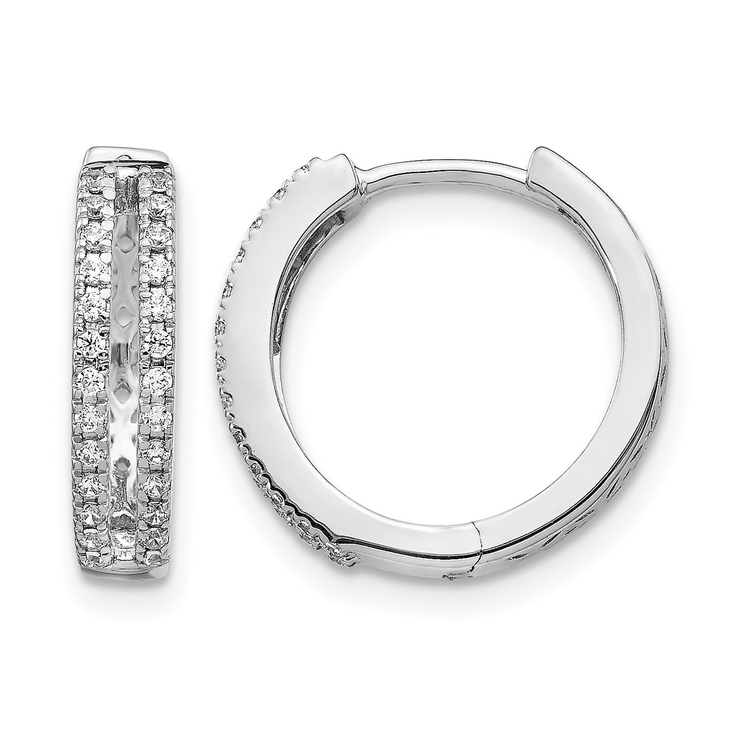 14k White Gold 2-row 1/4 carat Diamond Hinged Round Hoop Earrings