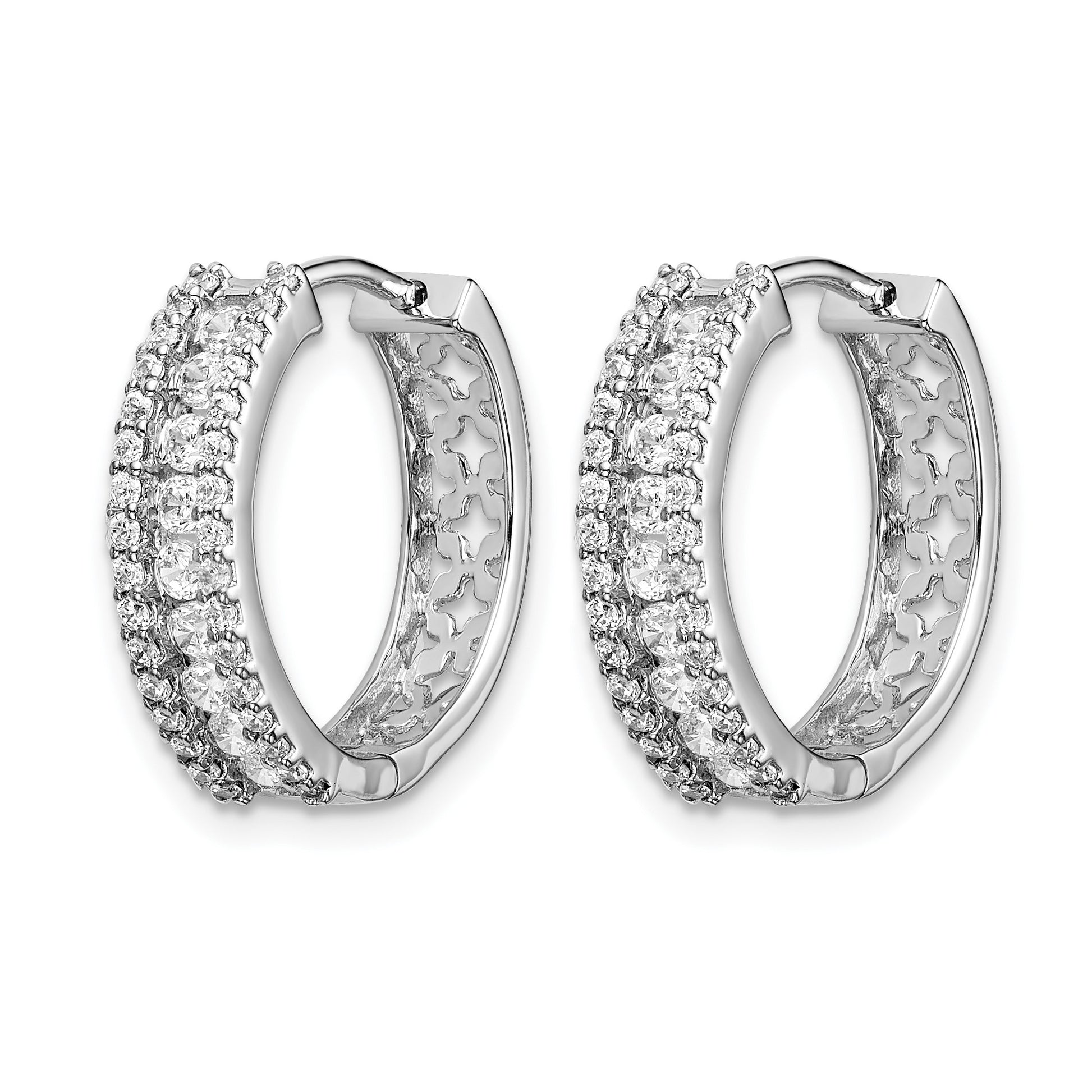 14k White Gold 3-row 7/8 carat Diamond Hinged Hoop Earrings