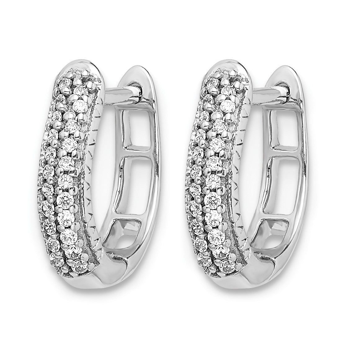 14k White Gold 2-row 1/6 carat Diamond Hinged Hoop Earrings