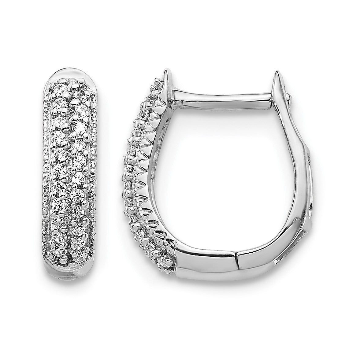 14k White Gold 2-row 1/6 carat Diamond Hinged Hoop Earrings