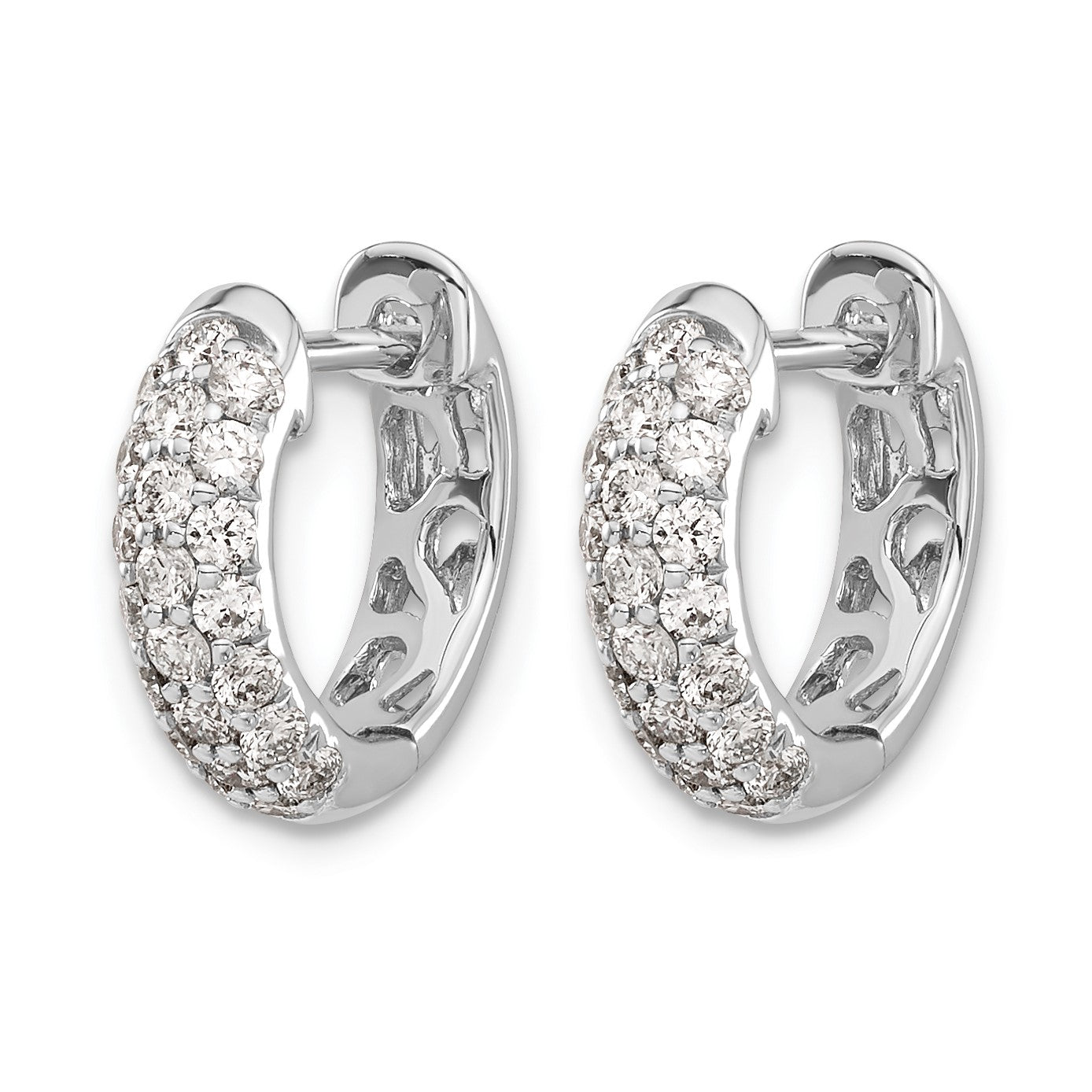 14k White Gold 5/8 carat Diamond Pave Hinged Hoop Earrings