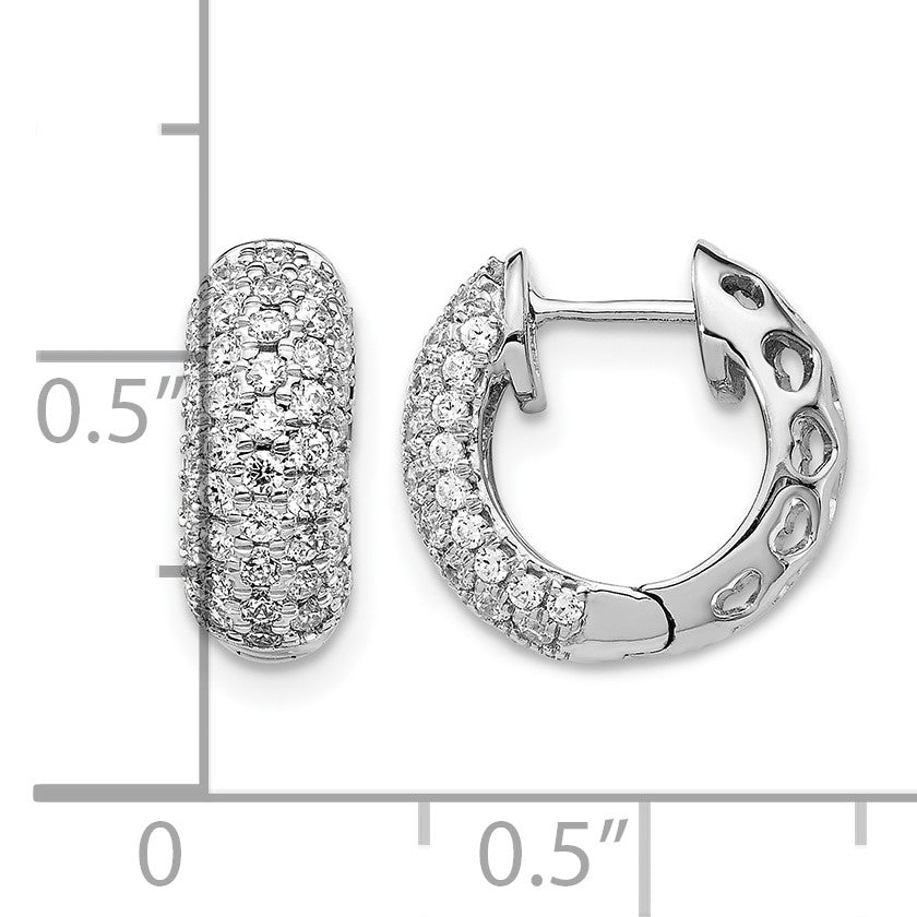 14k White Gold 3/4 carat Diamond Pave Hinged Hoop Earrings