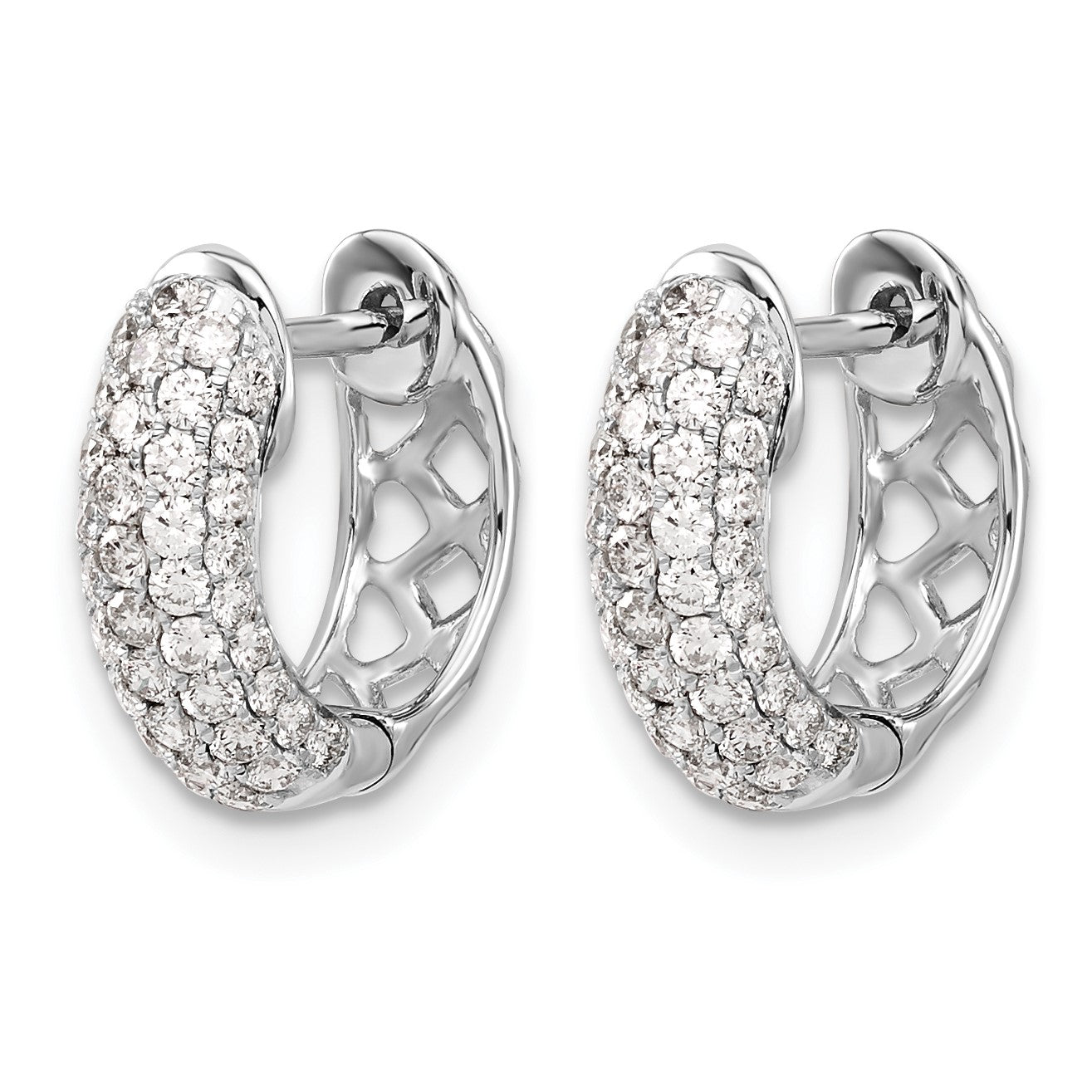 14k White Gold 3/4 carat Diamond Pave Hinged Hoop Earrings
