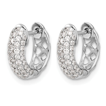 14k White Gold 3/4 carat Diamond Pave Hinged Hoop Earrings