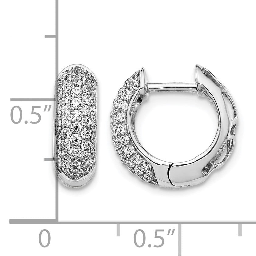 14k White Gold 3/4 carat Diamond Pave Hinged Hoop Earrings