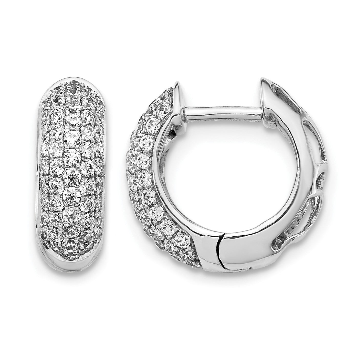 14k White Gold 3/4 carat Diamond Pave Hinged Hoop Earrings