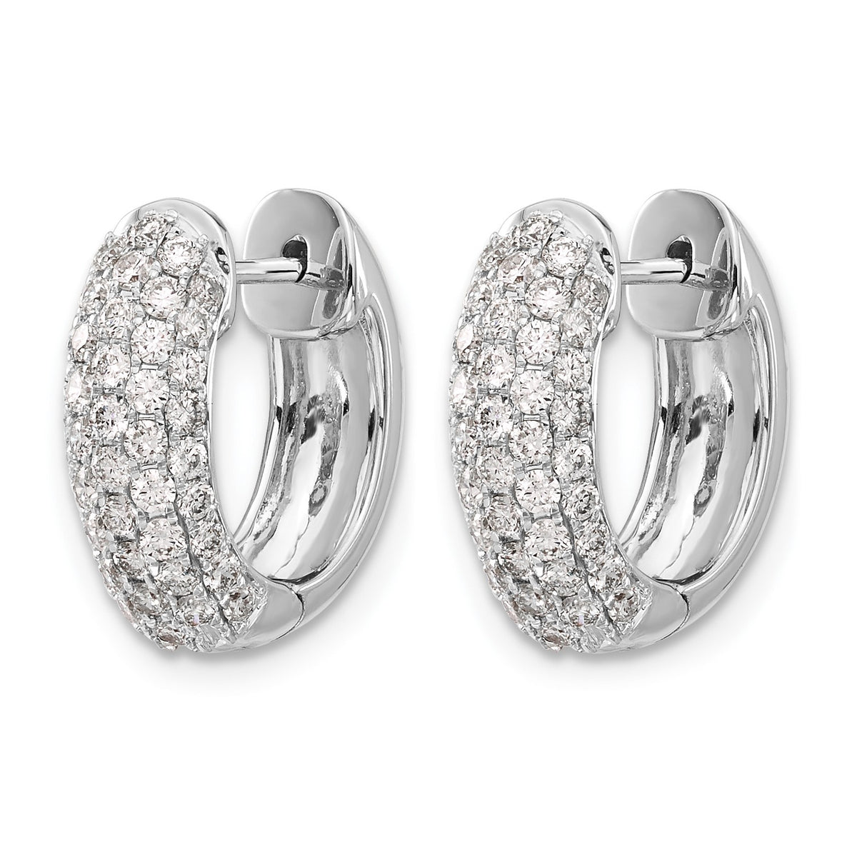 14k White Gold 1 carat Diamond Pave Hinged Hoop Earrings