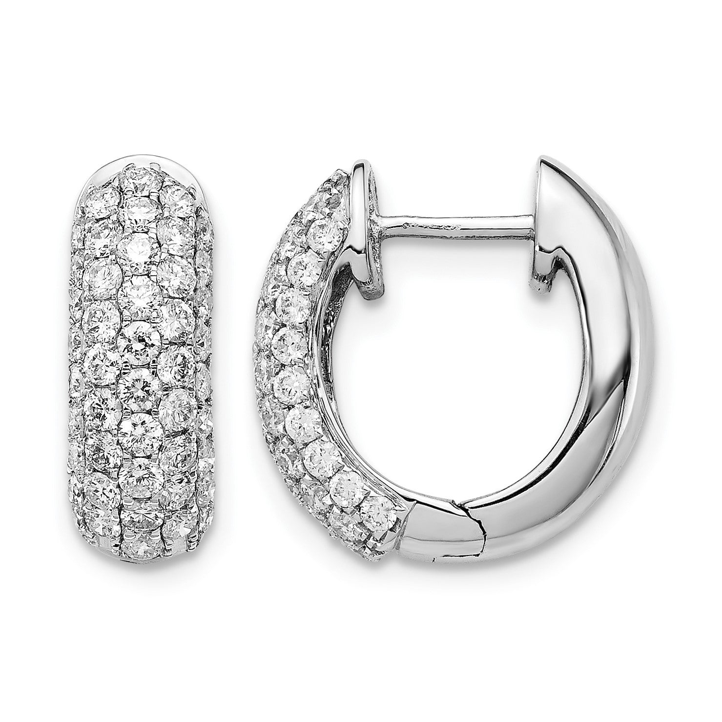 14k White Gold 1.2 carat Diamond Pave Hinged Hoop Earrings