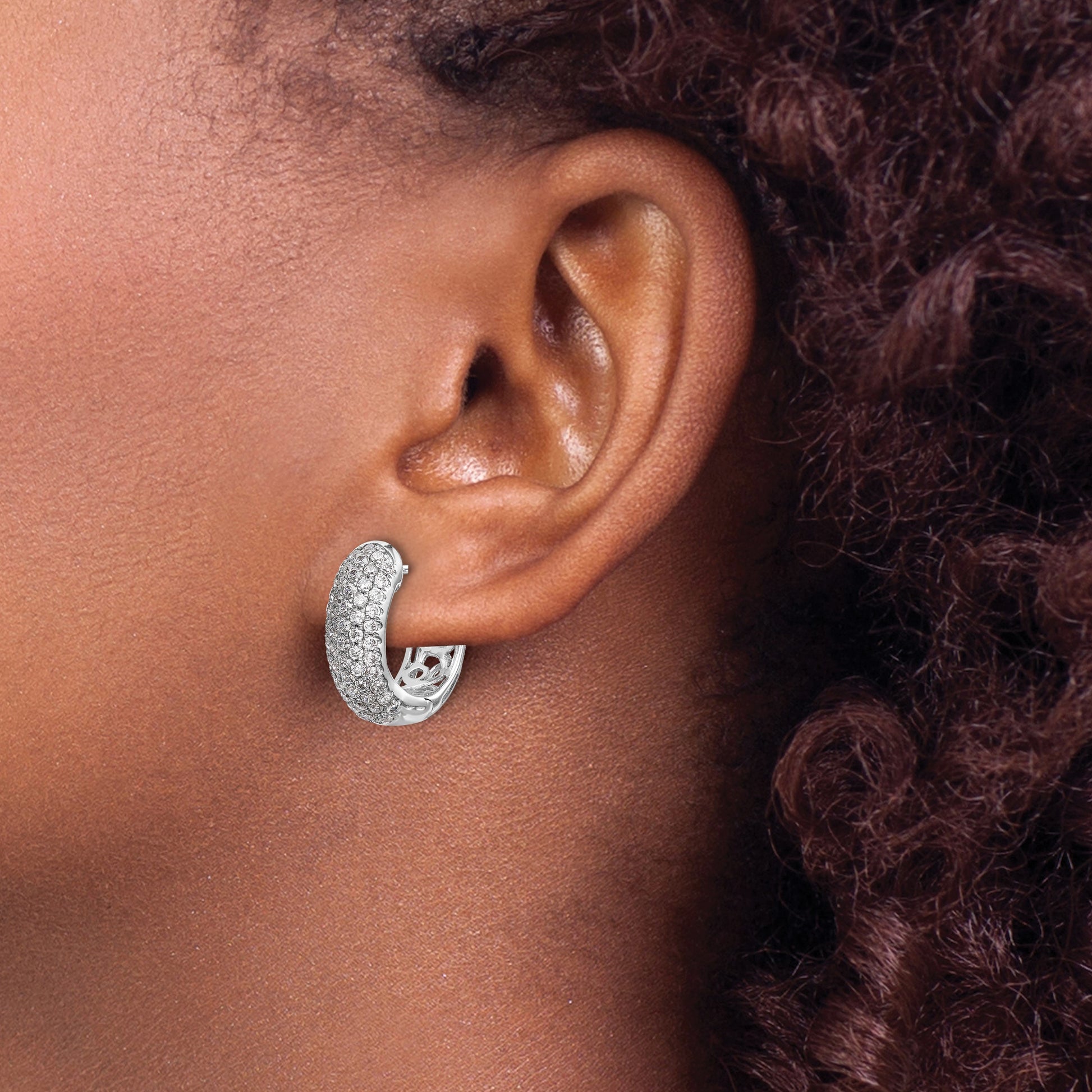 14k White Gold 1.75 carat Diamond Pave Hinged Hoop Earrings