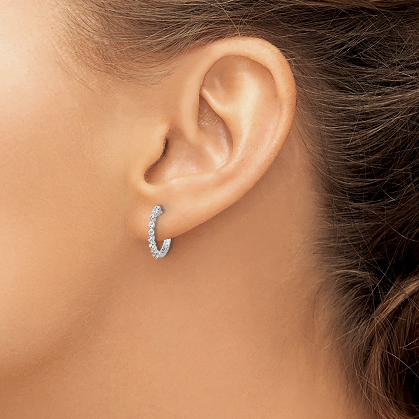 14k White Gold 1/3 carat Diamond Hinged Hoop Earrings