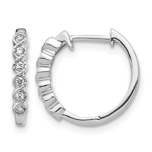 14k White Gold 1/8 carat Diamond Hinged Hoop Earrings