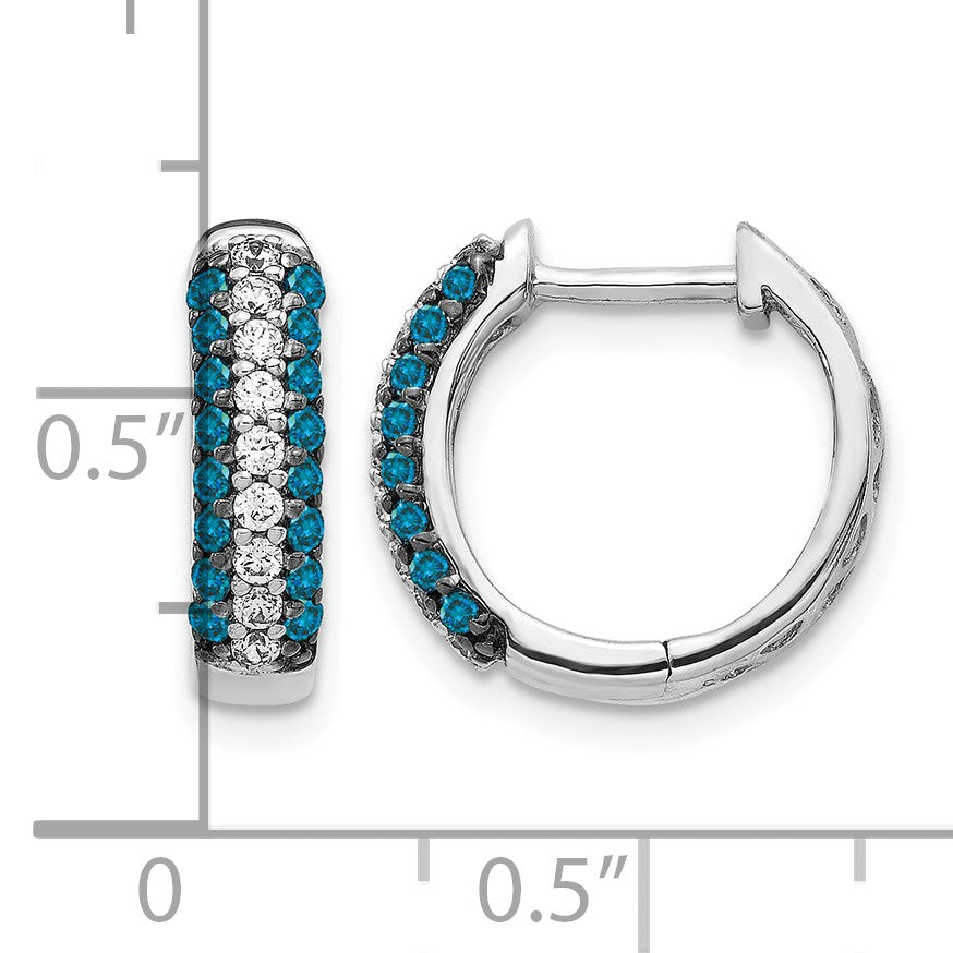 14k White Gold 3-row 1/2 carat White/Blue Diamond Hinged Hoop Earrings