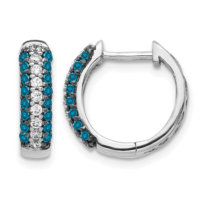14k White Gold 3-row 1/2 carat White/Blue Diamond Hinged Hoop Earrings