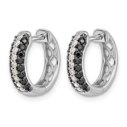 14k White Gold 3-row 1/2 carat White/Black Diamond Hinged Hoop Earrings