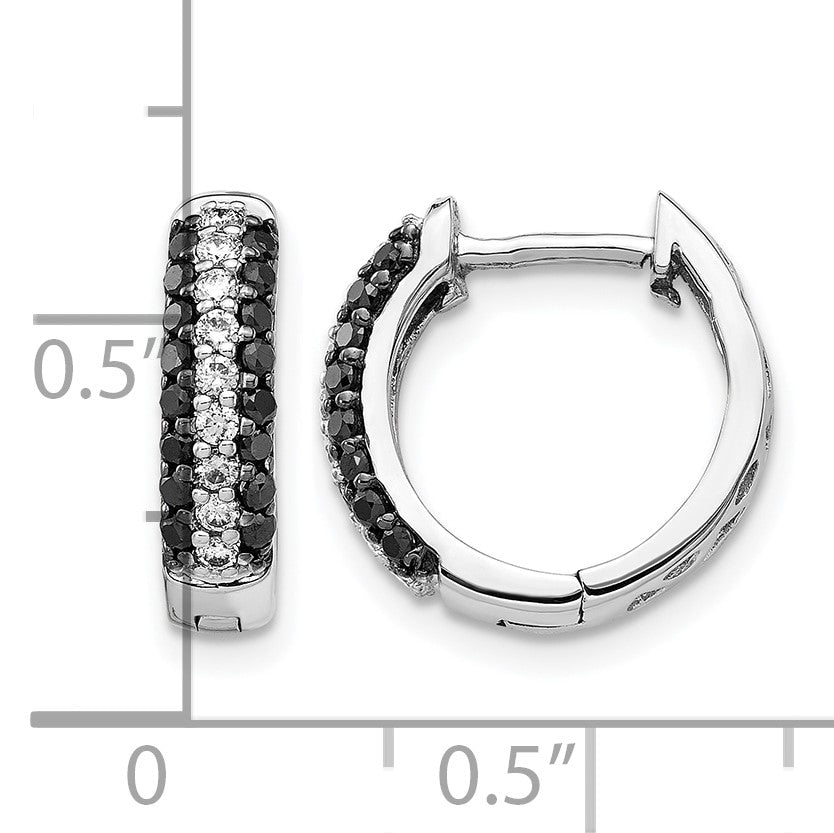 14k White Gold 3-row 1/2 carat White/Black Diamond Hinged Hoop Earrings