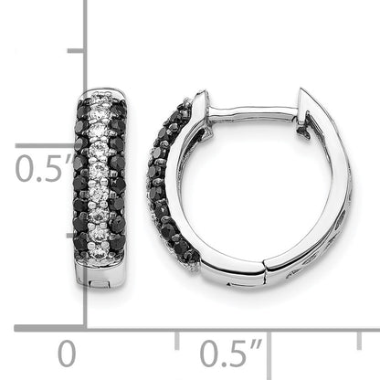 14k White Gold 3-row 1/2 carat White/Black Diamond Hinged Hoop Earrings