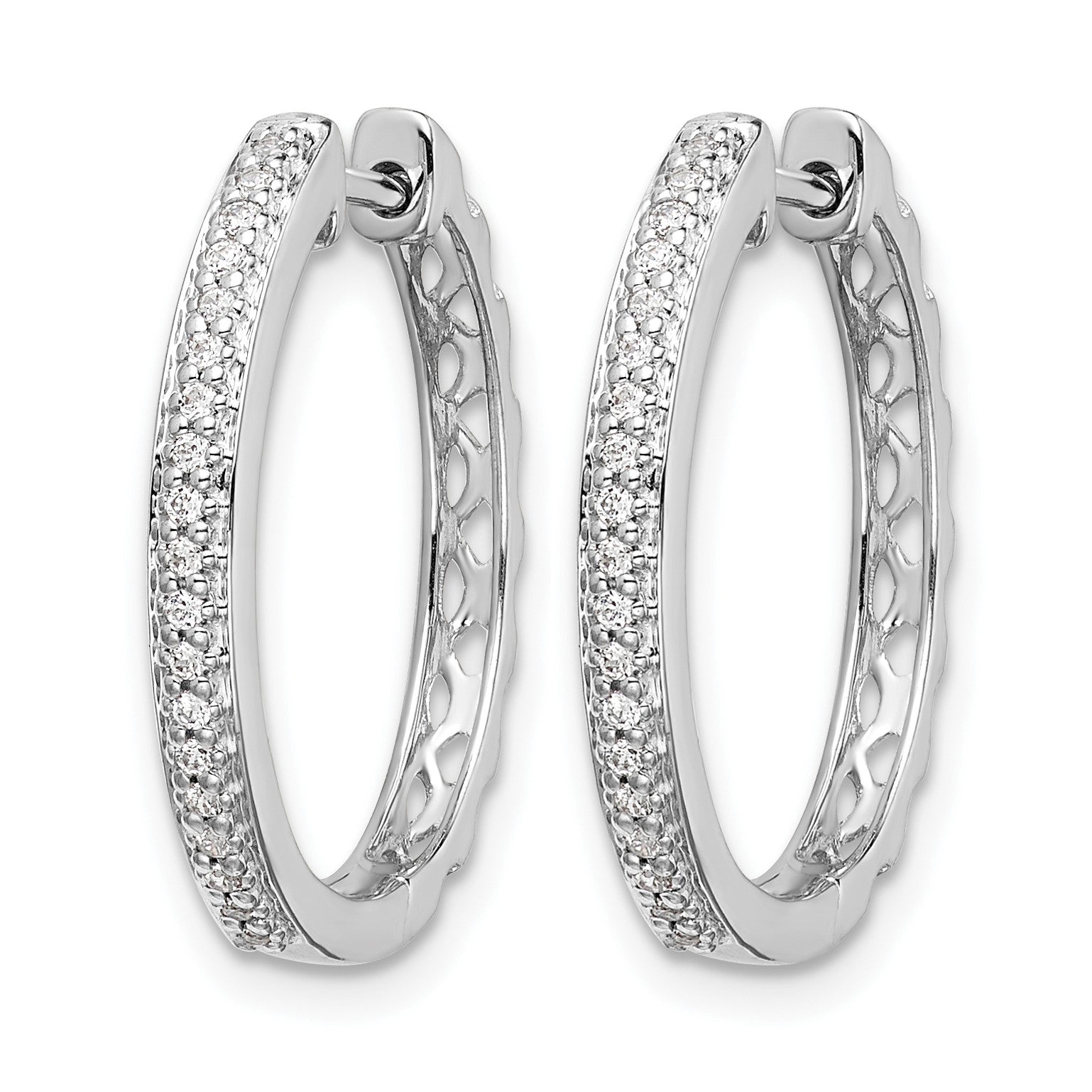 14k White Gold 1/6 carat Diamond 2mm Hinged Hoop Earrings