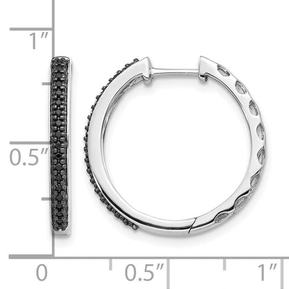 14k White Gold 1/6 carat Black Diamond 2mm Hinged Hoop Earrings