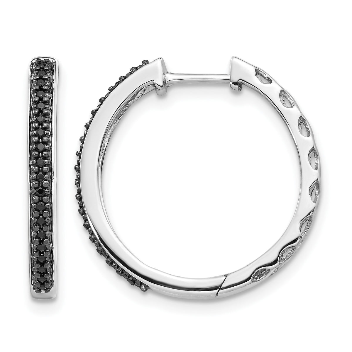 14k White Gold 1/6 carat Black Diamond 2mm Hinged Hoop Earrings