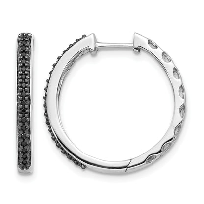 14k White Gold 1/6 carat Black Diamond 2mm Hinged Hoop Earrings