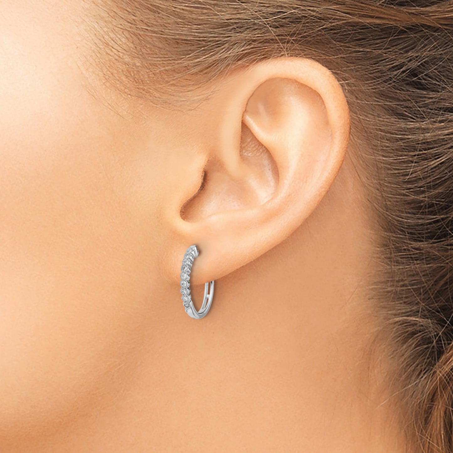 14k White Gold 1/4 carat Diamond Hinged Hoop Earrings