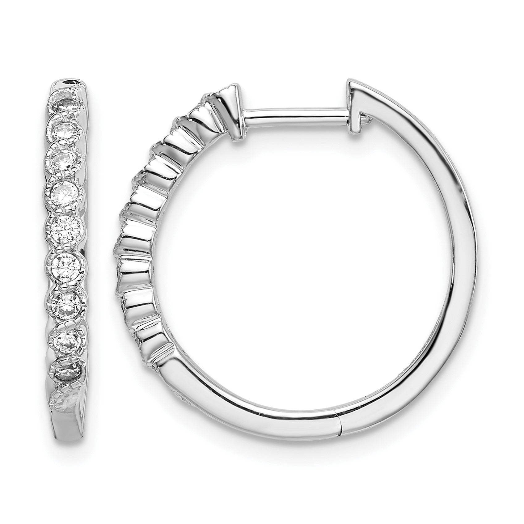 14k White Gold 1/4 carat Diamond Hinged Hoop Earrings