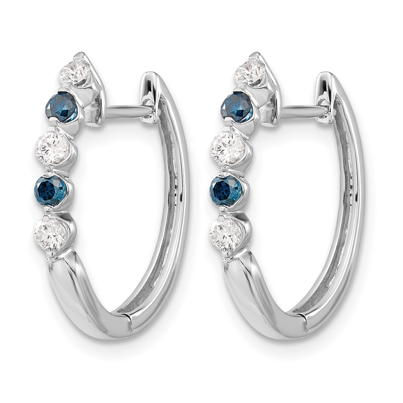 14k White Gold 1/2 carat Blue/White Diamond Hinged Hoop Earrings