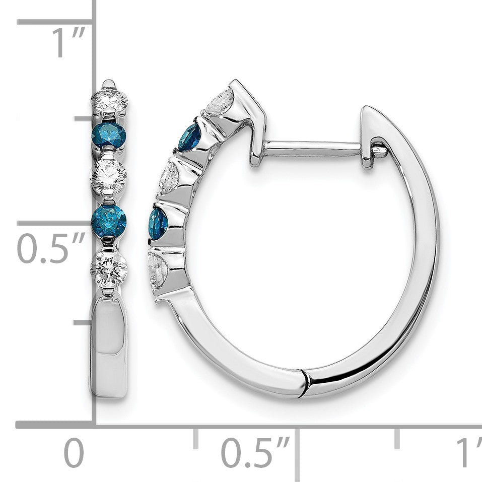 14k White Gold 1/2 carat Blue/White Diamond Hinged Hoop Earrings