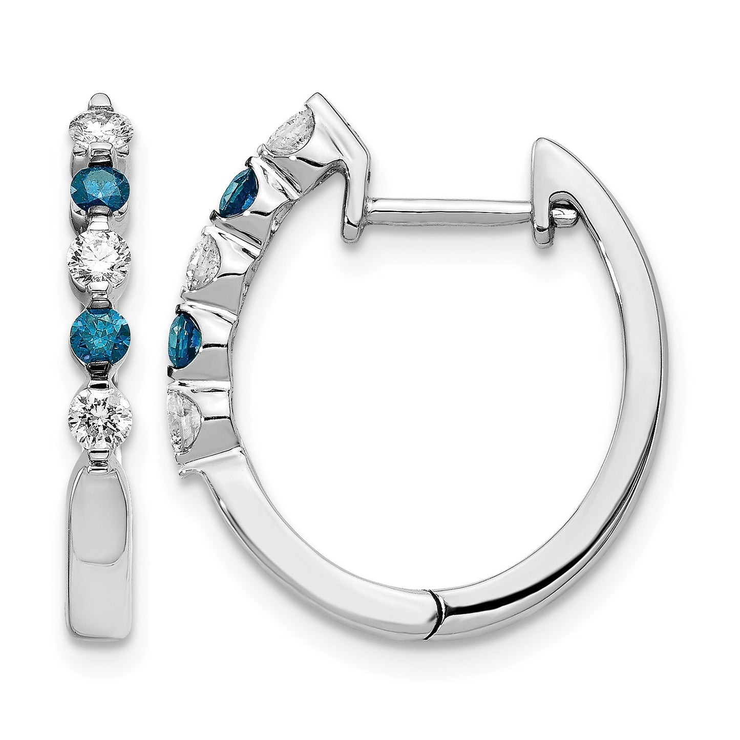 14k White Gold 1/2 carat Blue/White Diamond Hinged Hoop Earrings