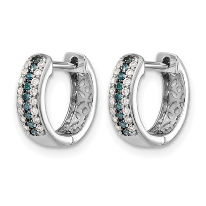14k White Gold 3-row 1/3 carat Blue/White Diamond Hinged Hoop Earrings