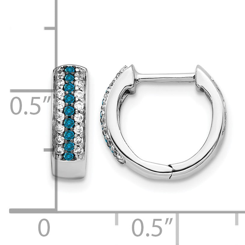 14k White Gold 3-row 1/3 carat Blue/White Diamond Hinged Hoop Earrings