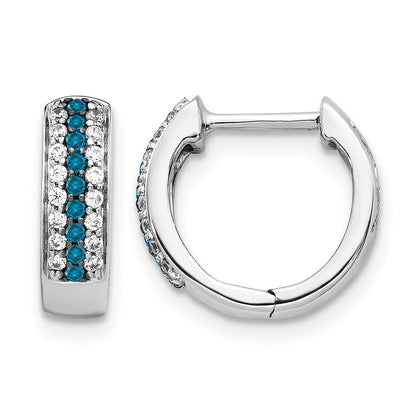 14k White Gold 3-row 1/3 carat Blue/White Diamond Hinged Hoop Earrings